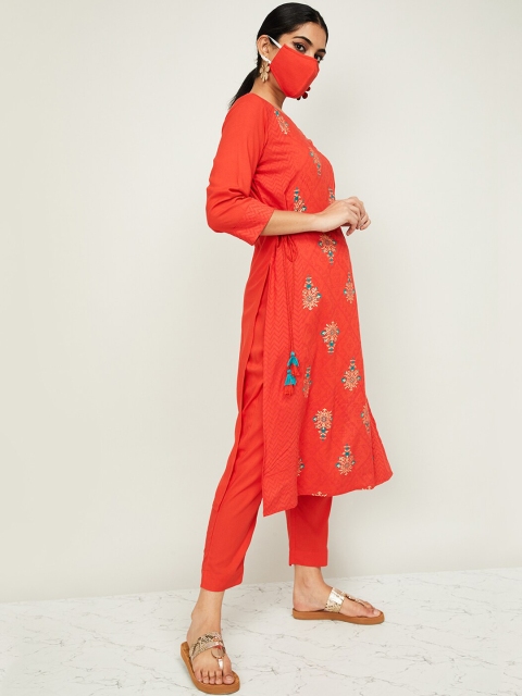 

Melange by Lifestyle Women Orange & Blue Printed Kurta with Pyjamas