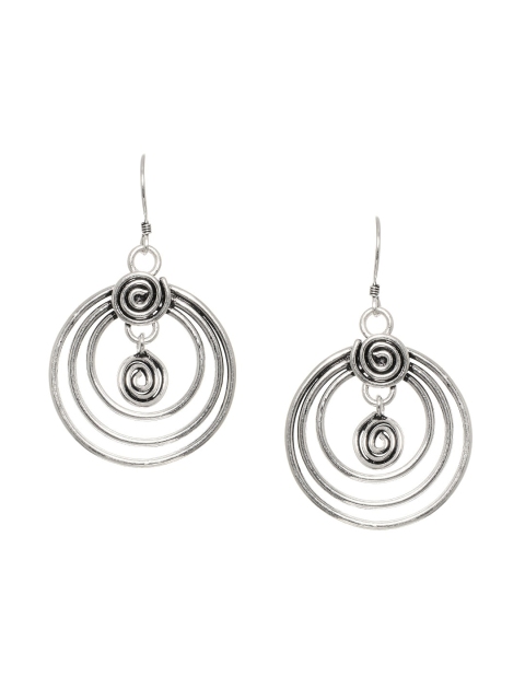 

INDYA Silver-Toned Circular Oxidised Drop Earrings