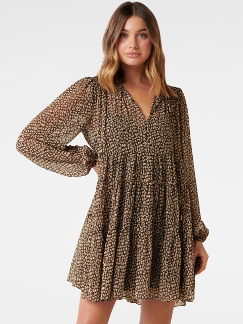 

Forever New Women Brown Printed A-Line Dress