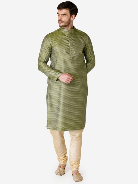 

TABARD Men Green & Cream-Coloured Woven Design Kurta with Churidar