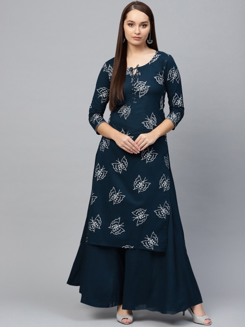 

Ishin Women Navy Blue & Navy Blue Bandhani Embellished A-Line Kurta