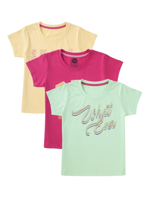 

Cub McPaws Girls Pack of 3 Printed Round Neck T-shirts, Yellow