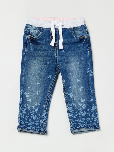 

max Girls Blue Slim Fit Mid-Rise Clean Look Stretchable Floral Print Jeans