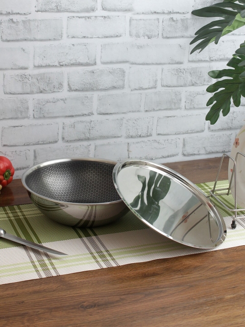 

BERGNER Silver-Toned & Black Printed Hitech Stew Pan With Lid