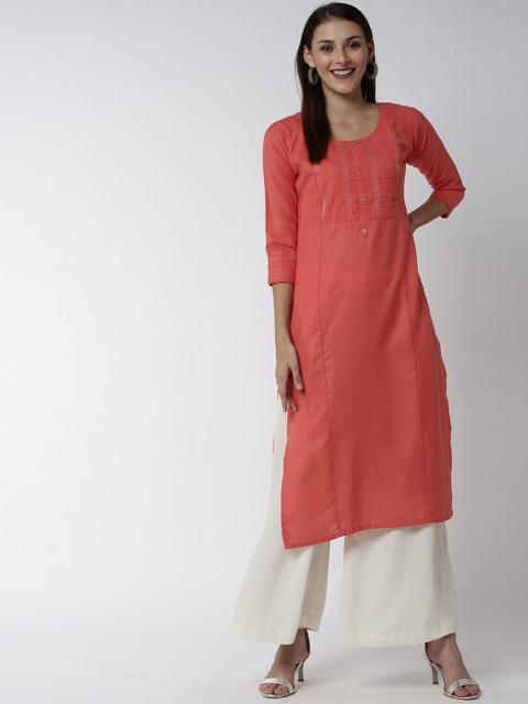 

Soch Women Rust Orange Woven Design Straight Kurta