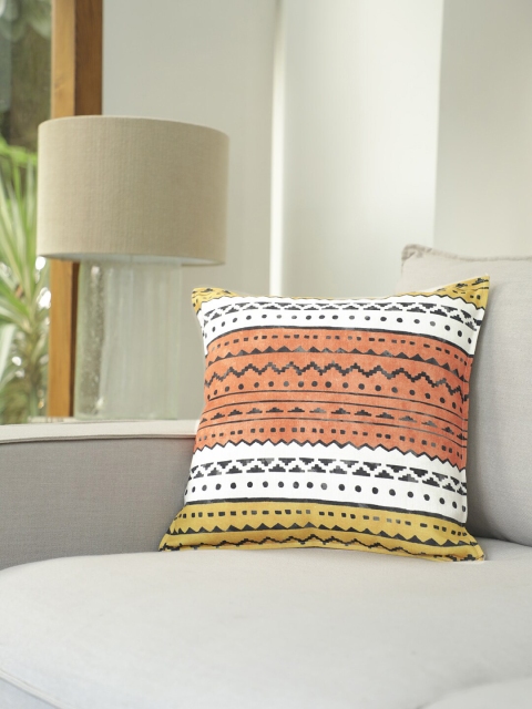 

BLUE BOAT Rust Orange & Off-White Single Geometric Square Cushion Cover