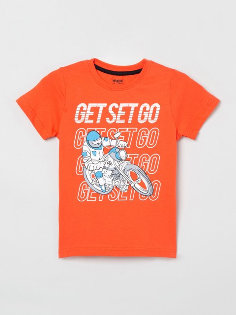 

max Boys Orange Printed Round Neck T-shirt