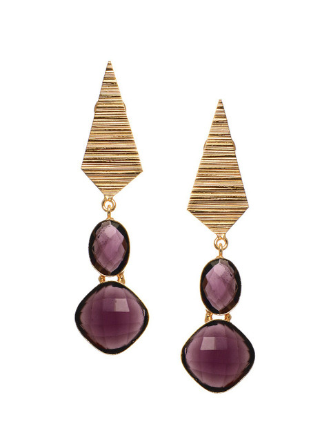 

INDYA Purple & Gold-Toned Contemporary Drop Earrings