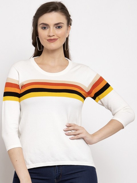 

Kalt Women White & Yellow Colourblocked Top