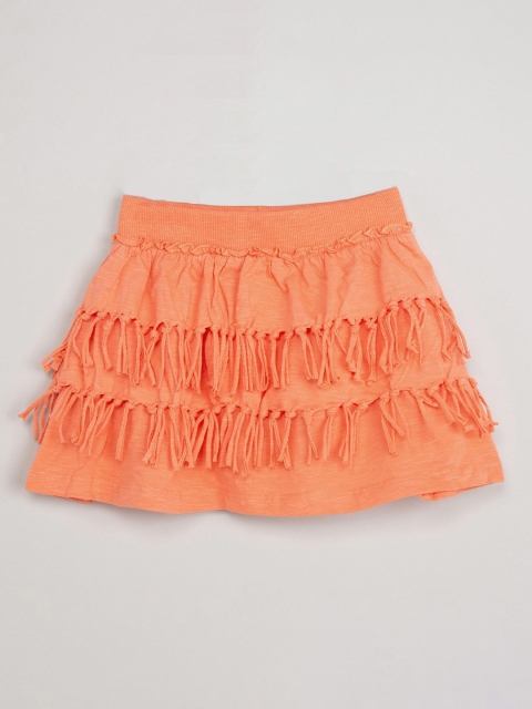 

max Girls Orange Solid Fringed A-Line Mini Skirt