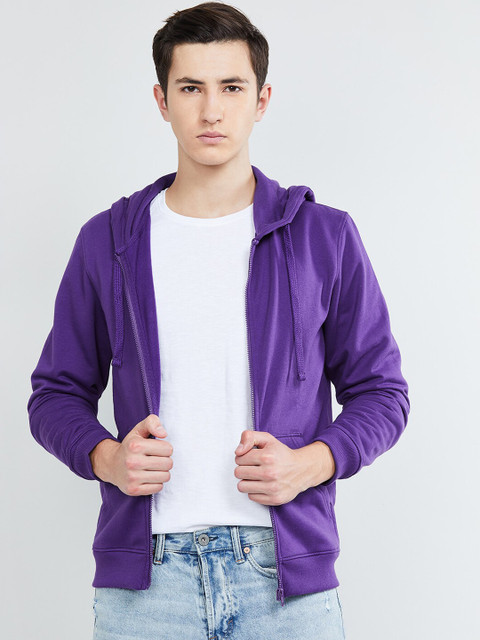 

max Men Purple Solid Hooded Sweatshirt
