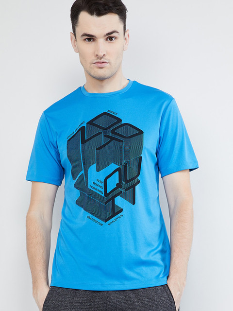

max Men Blue Printed Round Neck T-shirt