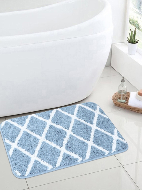 

HOKIPO Blue & White Checked Microfiber Anti-Slip Bath Rug