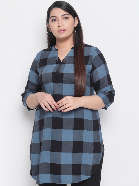 

Amydus Women Teal Blue Checked Shirt Style Top