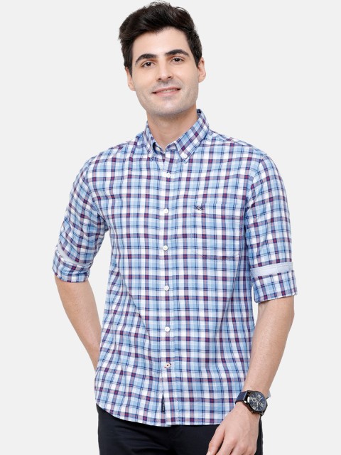 

Double Two Men Blue & White Slim Fit Checked Casual Shirt