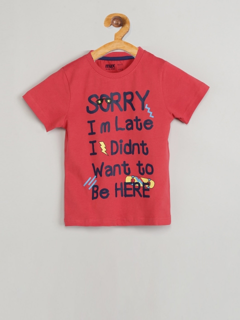 

max Boys Red Printed Round Neck T-shirt