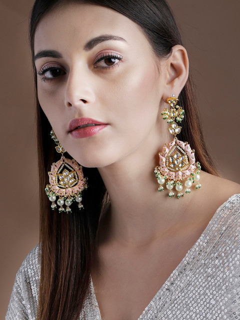 

rubans LUXURY Gold-Plated & Pink Classic Jhumkas