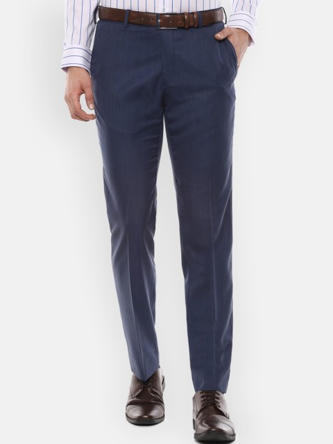 

Van Heusen Men Navy Blue Slim Fit Solid Formal Trousers