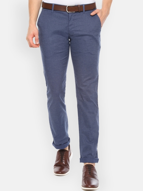 Louis Philippe Sport Men Blue Slim Fit Checked Regular Trousers