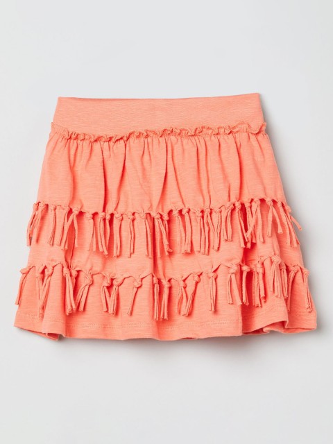 

max Girls Peach-Coloured Solid A-Line Mini Pure Cotton Skirt