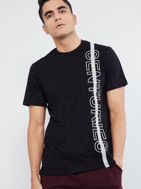 

max Men Black Printed Round Neck T-shirt