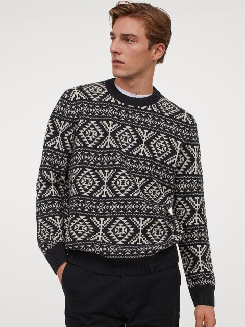 

H&M Men Black Printed Knitted Jumper