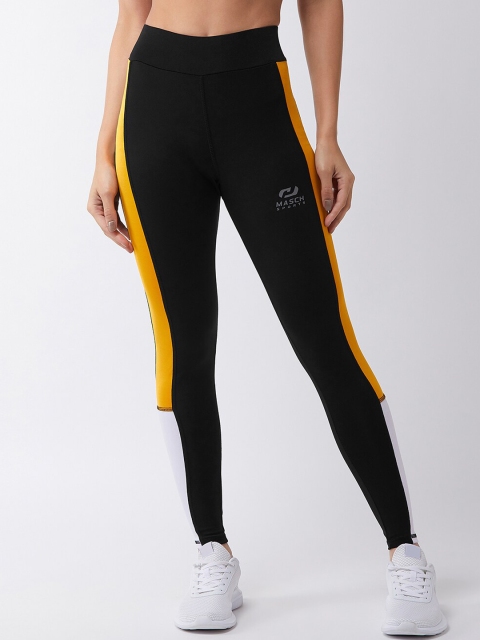 

Masch Sports Women Black & Yellow Colourblocked Rapid Dry Tights