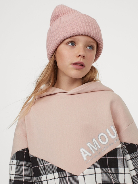 

H&M Girls Pink & Black Checked Hooded Sweatshirt