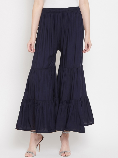 

Castle Women Navy Blue Solid Tiered Flared Palazzos