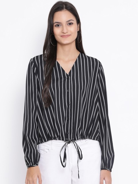 

Oxolloxo Women Black Striped Shirt Style Top