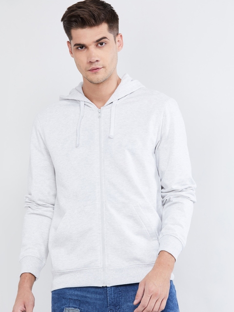 

max Men White Solid Hooded Sweatshirt