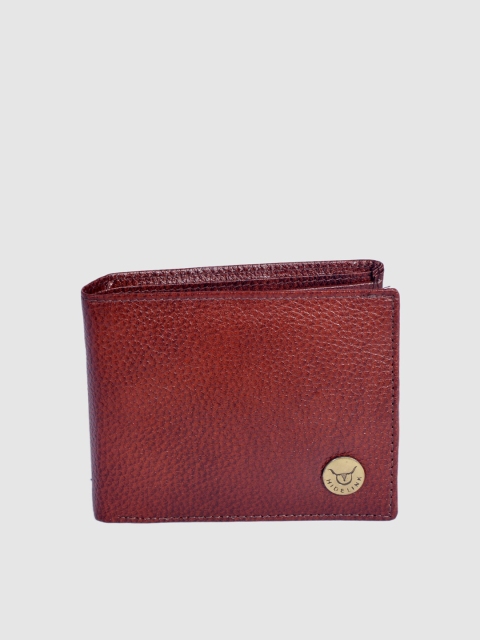 

Hidelink Men Brown Textured RFID Protected Leather Two Fold Wallet