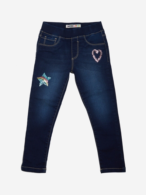 

VITAMINS Girls Navy Blue Washed Skinny-Fit Jeggings