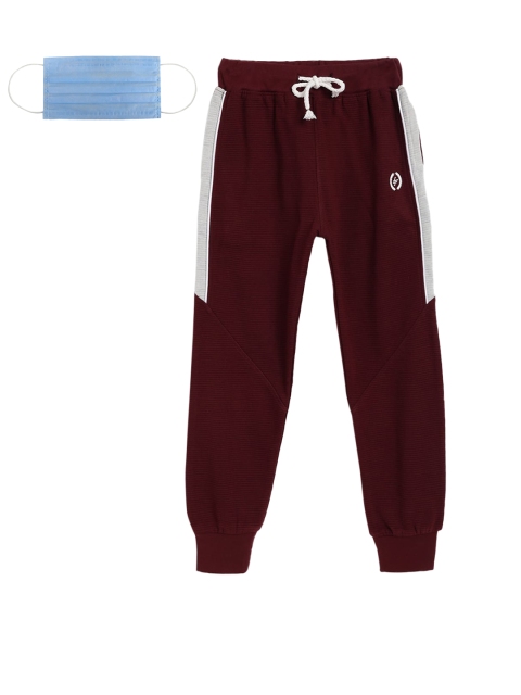

Lil Tomatoes Boys Maroon White Self-Design Straight-Fit Joggers