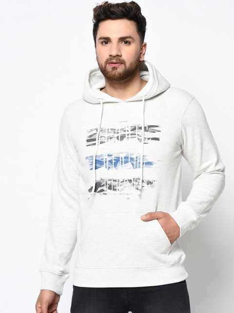 

98 Degree North Men Off-White Printed Hooded Sweatshirt