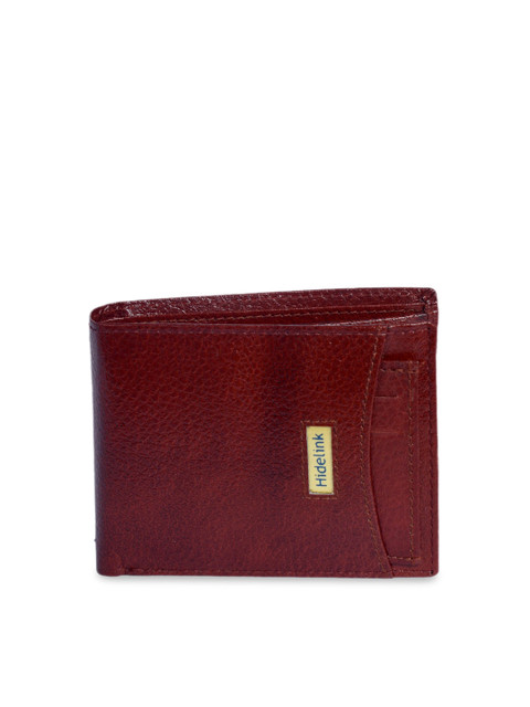 

Hidelink Men Brown Textured RFID Leather Two Fold Wallet