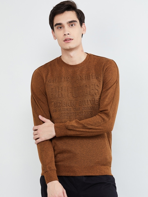 

max Men Tan Brown Self Design Sweatshirt