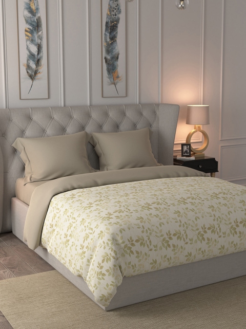 

MASPAR Cream-Coloured & Green Floral AC Room 110 GSM Double Bed Quilt