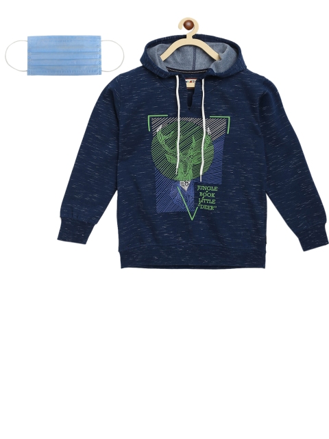

Lil Tomatoes Boys Navy Blue Printed Hooded Sweatshirt