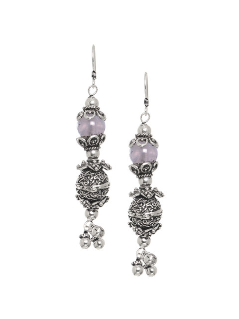 

INDYA Silver-Plated Oxidised Contemporary Drop Earrings