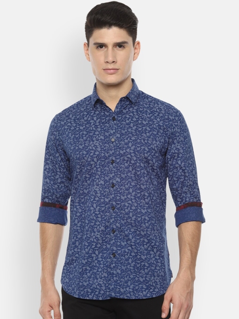 

V Dot Men Navy Blue & Grey Slim Fit Floral Printed Casual Shirt