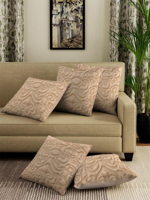 

DREAM WEAVERZ Beige Set of 5 Embroidered Square Cushion Covers