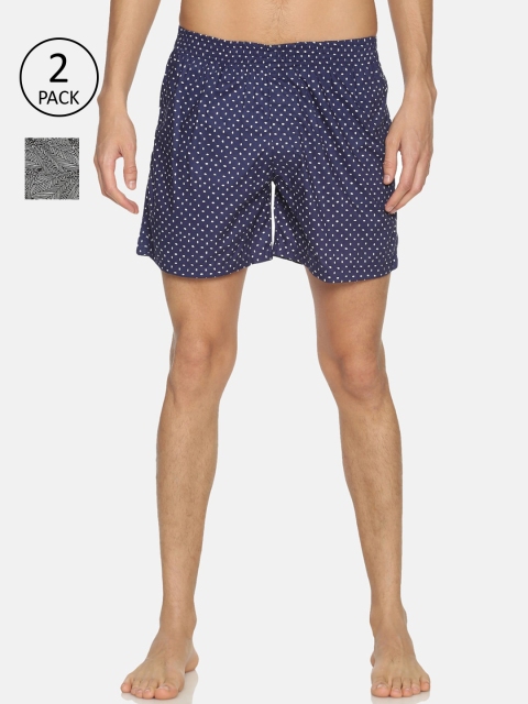 

IVOC Men Pack Of 2 Printed Pure Cotton Boxers IOMBSCMSC07L34-8, Navy blue