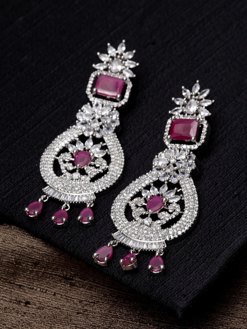 

Bhana Fashion Silver-Plated AD Studded Handcrafted Contemporary Drop Earrings