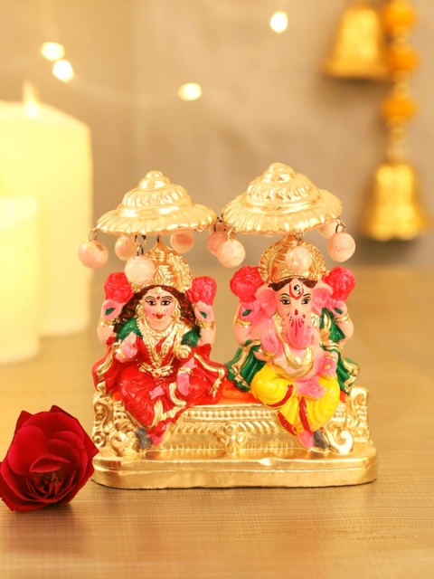 

TIED RIBBONS Gold-Toned & Pink Laxmi Ganesh Idol