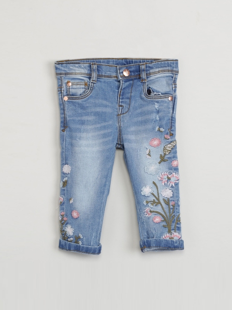 

max Girls Blue Slim Fit Mid-Rise Low Distress Jeans