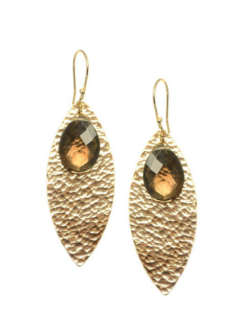 

INDYA Gold-Toned & Brown Leaf Shaped Drop Earrings