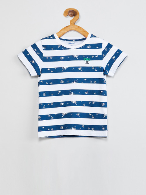 

max Boys Blue Striped Round Neck T-shirt