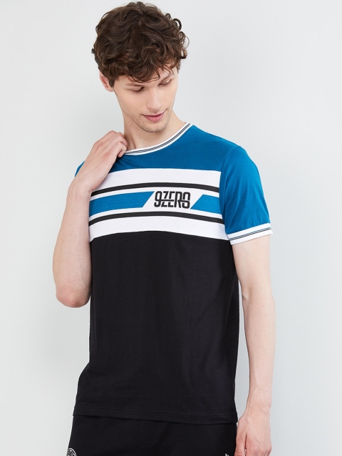 

max Men Black Colourblocked Round Neck T-shirt