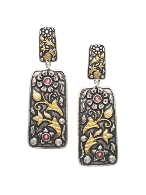 

INDYA Gold-Toned & Black Geometric Drop Earrings